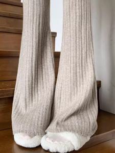 Thickened Casual Pants High Waist Slimming Drapey Floor-Length Wide Leg Micro Flared Knitted Trousers for Women Autumn Winter