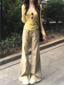 Loose Fit Low Waist Bell Bottom Jeans Womens American Style Casual Denim Pants High Rise 180cm Taller Length Slimming Effect