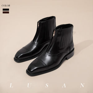 Leather Zipper High Cut English Style Square Toe Chelsea Boots