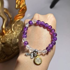 Likharayacharms Purple Rosary Bracelet with St. Benedict Medal & Crucifix