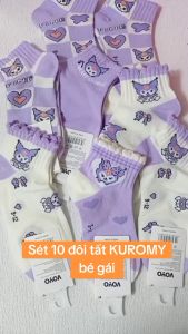 Sét 10 Đôi Tất Vớ Hoạt Hình Kuromi -Tất Cotton Tím Cổ Cao -Tất Dễ Thương Dài Bé Gái