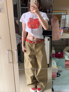 American Retro Khaki Wide Leg Jeans Women plus Size Pear Shape High Waist Loose High Street Casual Pants Trousers for Ladies