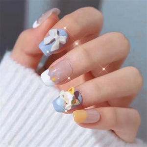 24pcs/set Short Acrylic Dark Sweet Cool Fake Nails Full Coverage Love Bow Wear Nails False Removable Reusable Press on Nail Art