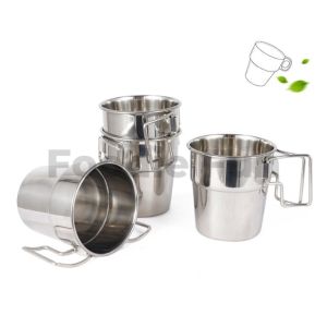 4PCS Stackable Stainless Steel Camping Cups with Folding Handle Outdoor Travel Cup Set Hiking Trekking Picnic
