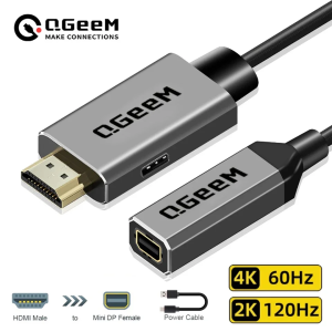 QGeeM HDMI to Mini DisplayPort Female Adapter Cable 4K 30Hz HDMI to Mini DP Converter for HDMI Equipped Systems Mini DP to HDMI