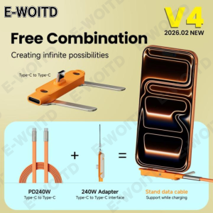 240W Super Fast Charging 360° Rotating Invisible Stand Detachable Two in One Charging Cable Zinc Alloy Silicone Type C Cable compatible with Apple and Samsung essential for gaming office and car use
