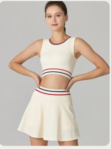 เสื้อกั๊กเทนนิสแขนกุดแบบสั้นป้องกันแรงกระแทกแห้งเร็วสำหรับผู้หญิง ชุดโยคะ ชุดเต้นรำ ชุดออกกำลังกายกลางแจ้ง ฤดูใบไม้ผลิ 2025