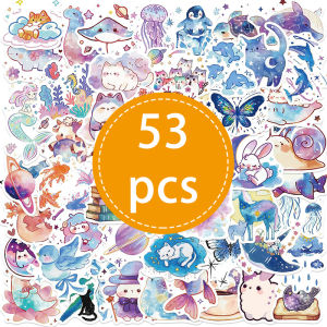 53PCS Cute Starry Sky Watercolor Creatures Graffiti Stickers DIY Phone Case Notebook Guitar Water Bottle Decals Kids Toys Gift