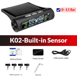 Solar TPMS Car Tire Pressure Monitoring System with 4 Wheel Internal External Sensors Universal Wireless Tire Pressure Sensor