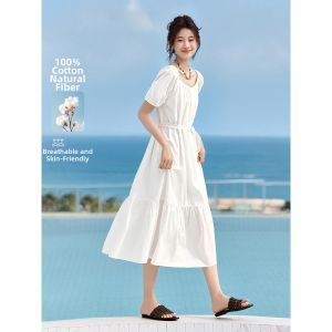 MOHANYIMEI | Whitening Simple Style Summer Cotton Lace Slimming Dress