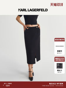 Karl Lagerfeld Long Black Asymmetrical Skirt Womens mid Waist Straight Cut Commute Style Summer 2025 Fashion Trend