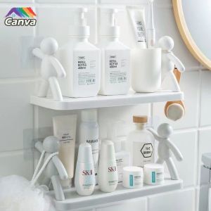 3pcs Bathroom Organizer Storage Hanging Shelf Rack Punch Free Toilet Kitchen Rack Wall Hanging Adhesive No Drilling Shower Rack Corner Rack