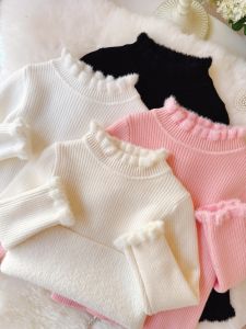 Áo Len Trẻ Em Dày Lót Lông Cừu Cổ Viền Ren Cho Bé Gái Mùa Đông Mới Áo Len Trẻ Em Mềm Mại Thoải Mái Cho Bé Gái