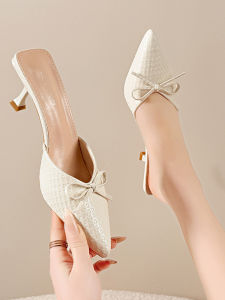 DIANCHA | French Style Bow Heel Mule Shoes