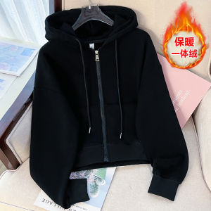 เสื้อแจ็คเก็ตฮู้ดสั้นสีชมพูสำหรับผู้หญิง ฤดูใบไม้ผลิและฤดูใบไม้ร่วง 2025 แจ็คเก็ตฮู้ดสไตล์อเมริกันแบบมีซิปหลวมๆ สไตล์ลำลอง