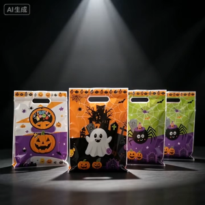Halloween PVC Candy Bags Handbag 25/50pcs Snack Cookie Ghost Spider Kids Trick or Treat Gifts Party