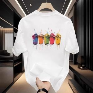 Áo Thun Nam Tay Ngắn Mùa Hè 2025 Mới Về Chất Liệu Cotton Lụa Dáng Rộng Thời Trang Thường Ngày in Họa Tiết Cổ Tròn Dài Thường