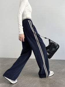 High Waist Wide Leg American Style Sport Pants Womens Casual Loose Fit Straight Cut Sweatpants Side Stripe Design Autumn 2024 New Arrival