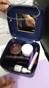 Pouch make up wanita tas kosmetik kaca tempat alat rias polos beauty case cewek travel organizer
