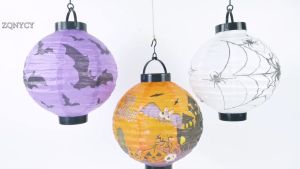 Halloween Paper Lanterns with LED Light 8inch Home Yard Party Supplies Decorations with Pumpkins Ghosts Bats Jack-O-Lanterns Skeleton Spider Bat