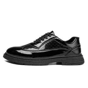 Mens Summer Breathable Black Business Casual Leather Shoes Soft Bottom Versatile Fashionable Shoes PU Material Lace-Up Design