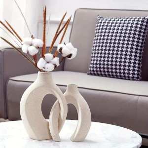 Ceramic Vase Set of 2 for Modern Home Decor Boho Donut Vases Nordic Minimalist Decorative Vase