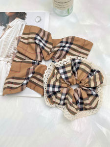 ริบบิ้นผ้าเช็คสีสันสดใสสำหรับผู้หญิง ยางยืดทรงสี่เหลี่ยม สไตล์ฝรั่งเศส ยางยืดผม ประดับผม ติดผม ริบบิ้นผ้าลายสก็อตย้อนยุค