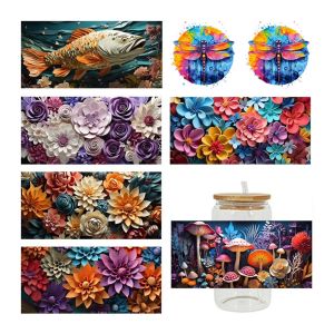 Waterproof Crystal Logo Cup Stickers Colorful Cartoon Print Decorative Glass Decals without Trace Plant Floral Home Decor