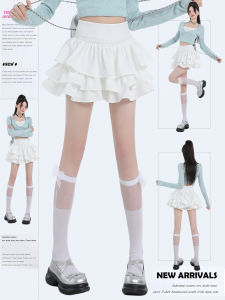 French Ballet Style White Cake Half Skirt Womens Spring Autumn High Waist Flounce A-Line Puffy Short Skirt Casual Polyester