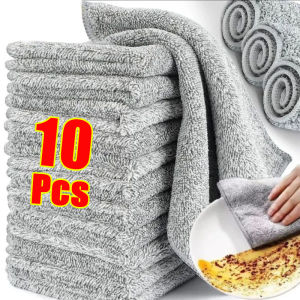 10pcs Kitchen Cloth Dish Towels / Bamboo Charcoal Fiber Dishwashing Towel / Thickened Super Absorbent Cleaning Cloth / Household Anti-grease Wipping Rags