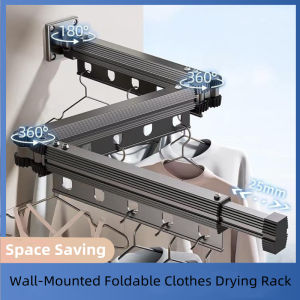 Folding Space Saver Hanger Wall-Mounted Foldable Aluminum Alloy Clothes Drying Rack for Balcony Bedroom Kitchen Living Room
