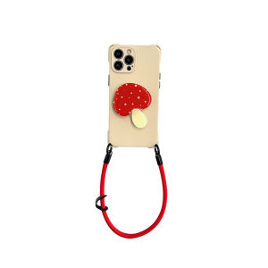 Sweet Cool Mushroom Stand Phone Case with Lanyard Anti-Fall Protection for 15/13 Huawei Mate 60 Pura 70 Nova 12