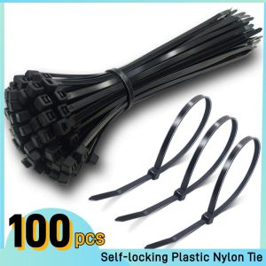 100 PCS Self-locking Plastic Nylon Tie Black Fastening Strap Cable-Tie-Set Cable Zip Tie Fastening Ring Zip Wraps Strap Tie