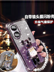Cute Redmi Turbo4Pro Mobile Phone Case Fashionable Bear Stand Electroplated Silicone Full Lens Protection Anti-Fall Soft Shell