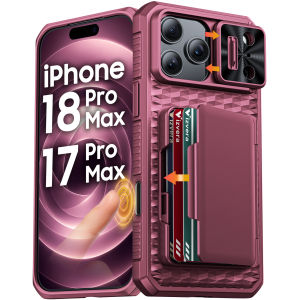 Multi‑Function Phone Cover for iPhone 17 / 18 Pro Max Built‑in Camera Button RFID Wallet Slot Slide Lens Cover Shock Case-Black