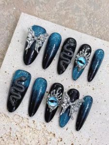 Harry Potter Handmade 3D Wearable Nail Art Dark Green Personality Design New 2024 Stylized Nail Tips Chinese Brand