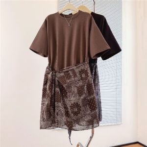 Vintage Print Fake Two-Piece Slim Fit Waist-Cinching Dress