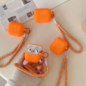 Orange Silicone Earphone Cover For AirPods Pro 3 3rd Pro3 2025 Case With Lanyard Cases For AirPods 4 3 2 1 Pro 2 2nd Pro2 Fundas