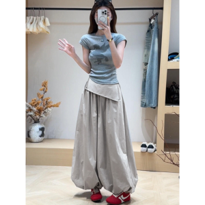 La Chapelle | White Loose Fit Flower Bud Wide Leg Pants Quick Dry