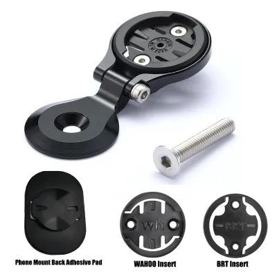 Adjustable Bike Stem Phone Mount Adapter Aluminum Bracket Compatible with Garmin/Wahoo/BRT with Adhesive Back Pad & Inserts