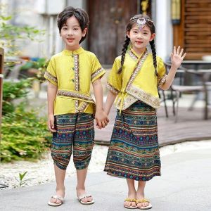 Girls Hanfu Summer Minority Ethnic Style Costumes Baby Girl Dai Ethnic Dance Skirt Children Performance Costumes Embroidery united nation costume for Kids Girls