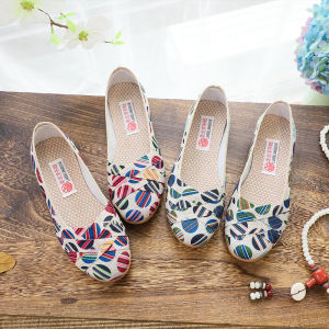 Old Beijing Cloth Shoes Spring and Autumn Womens Shoes Soft Bottom Non Slip Flat Heel Lightweight Flats round Toe Casual Shoes Middle-Aged and Elderly Mom Shoes