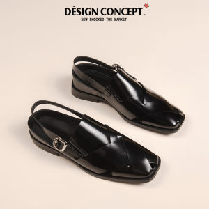 Spring 2023 Womens Roman Sandals Gladiators Leather Strap Head Covering Flat Heel Ultra Thin Sole Fashionable Square Toe Shoes