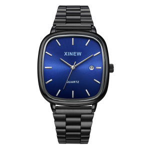 Original XINEW Brand Men Watches Silver Students Boys Fashion Full Steel Band Date Quartz Watch Relogio Masculino Reloj Hombre