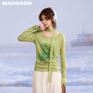 เสื้อยืดคอวีแขนยาวผ้าคอตตอน Madgood Streetwear ทรงหลวม ดีไซน์ Graffiti สไตล์ลำลองสำหรับฤดูใบไม้ร่วง