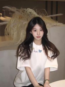 White Cotton Short Sleeve T-Shirt Womens Summer Oversize Loose Fit American Design Sense Top Korean Style round Neck