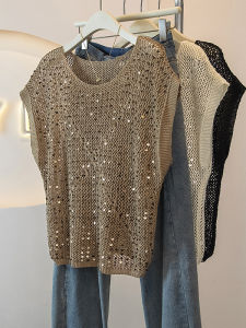 AIYITI | Hollow Out Sequins Sleeveless Womens Blouse