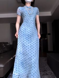 CHANGTONG | Đầm Cheongsam Mermaid Ôm Body Họa Tiết Chấm Bi Đẹp Retro Elegance