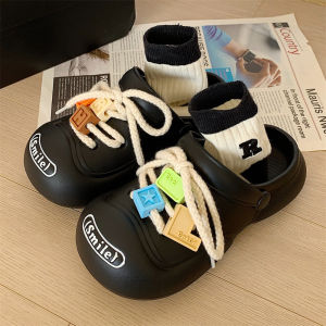 Ins Fashionable Sweet Cool Wind Tied Slippers for Men and Women Soft Thick Bottom Anti-Slip Couple Hole Shoes Daily Use