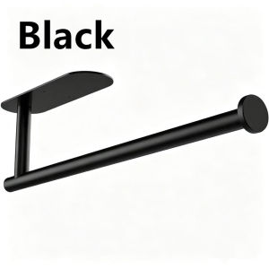 1pc Black Self-Adhesive Under Cabinet Paper Towel Holder - No Drill Wall-Mounted Towel Rack for Kitchen Bathroom RV